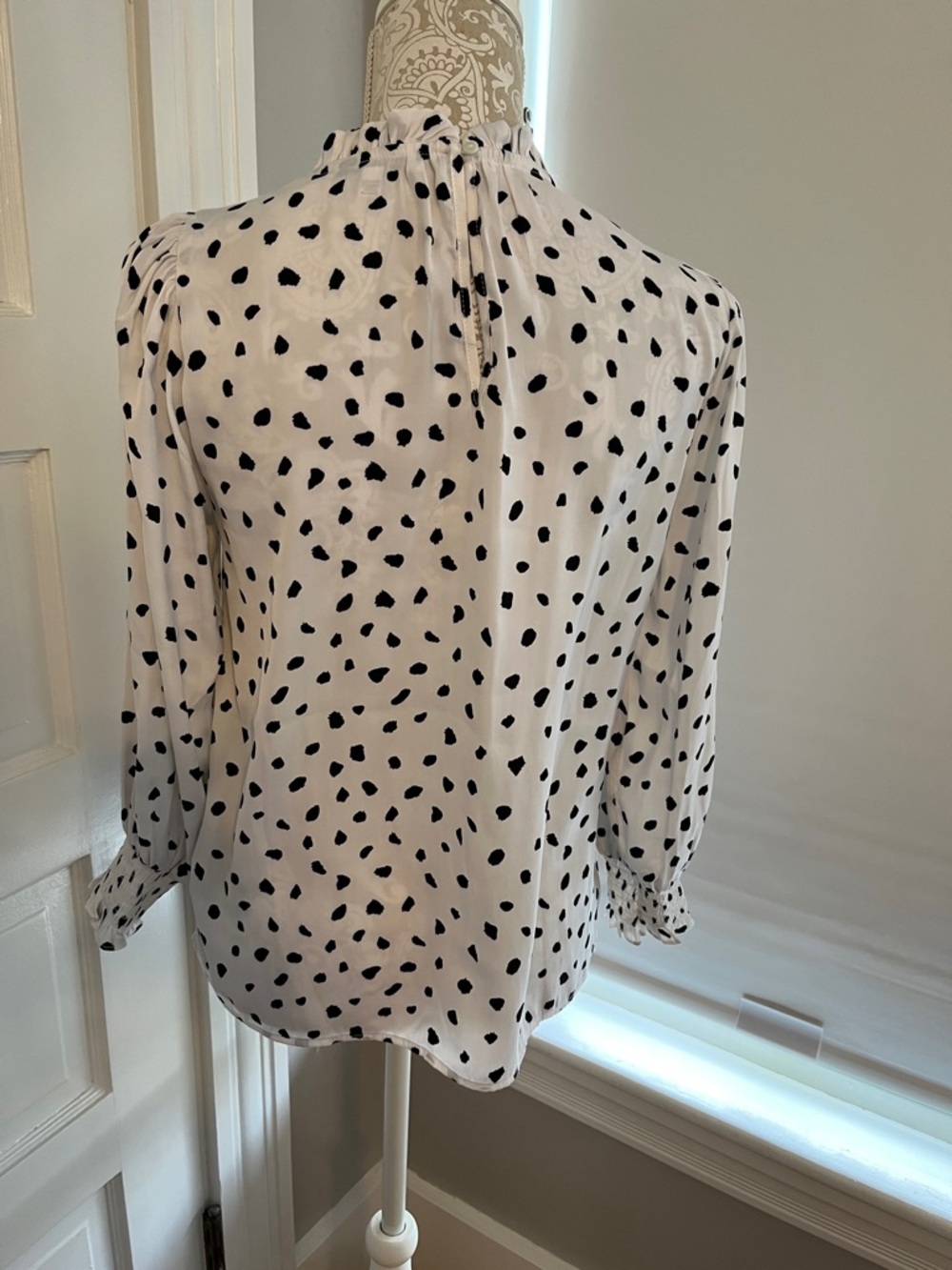 Size S Polka Dot High-Neck Blouse - White/Black Madison d’Amelie - Picture 6 of 10